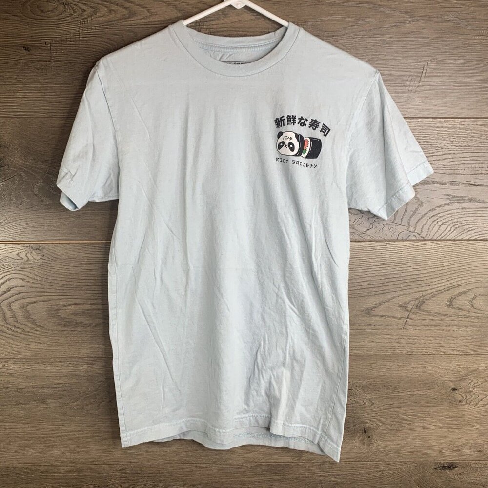 Riot Society Sushi Panda Graphic T-Shirt S White Crewneck Short Sleeve 100% Cott - Picture 2 of 6